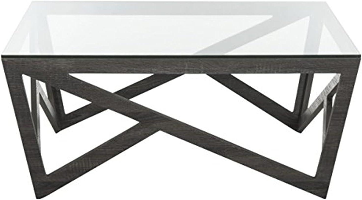 Transitional Gray-Brown Square Wood & Glass Coffee Table