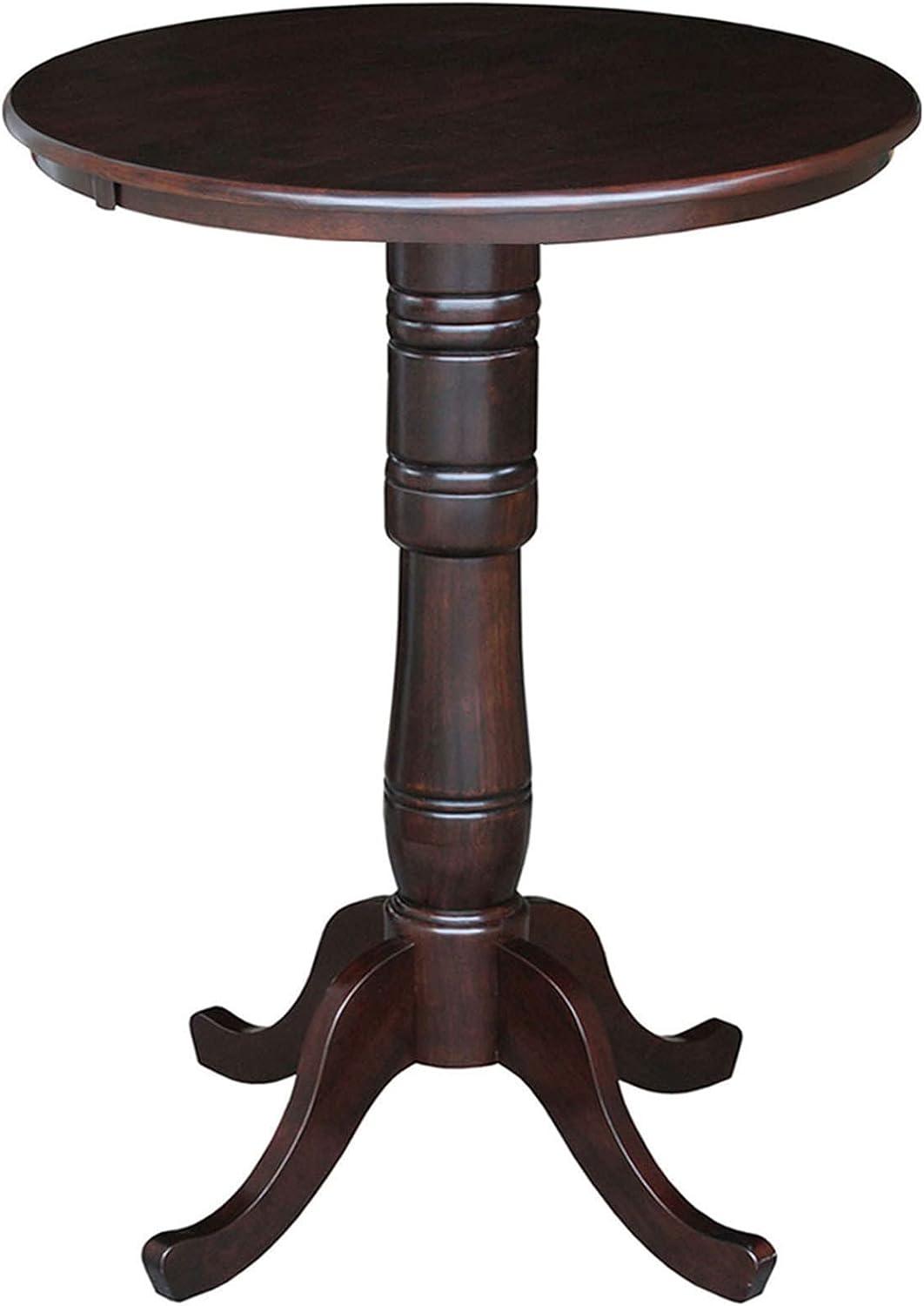 30" Round Dark Brown Wood Bar Height Pedestal Table