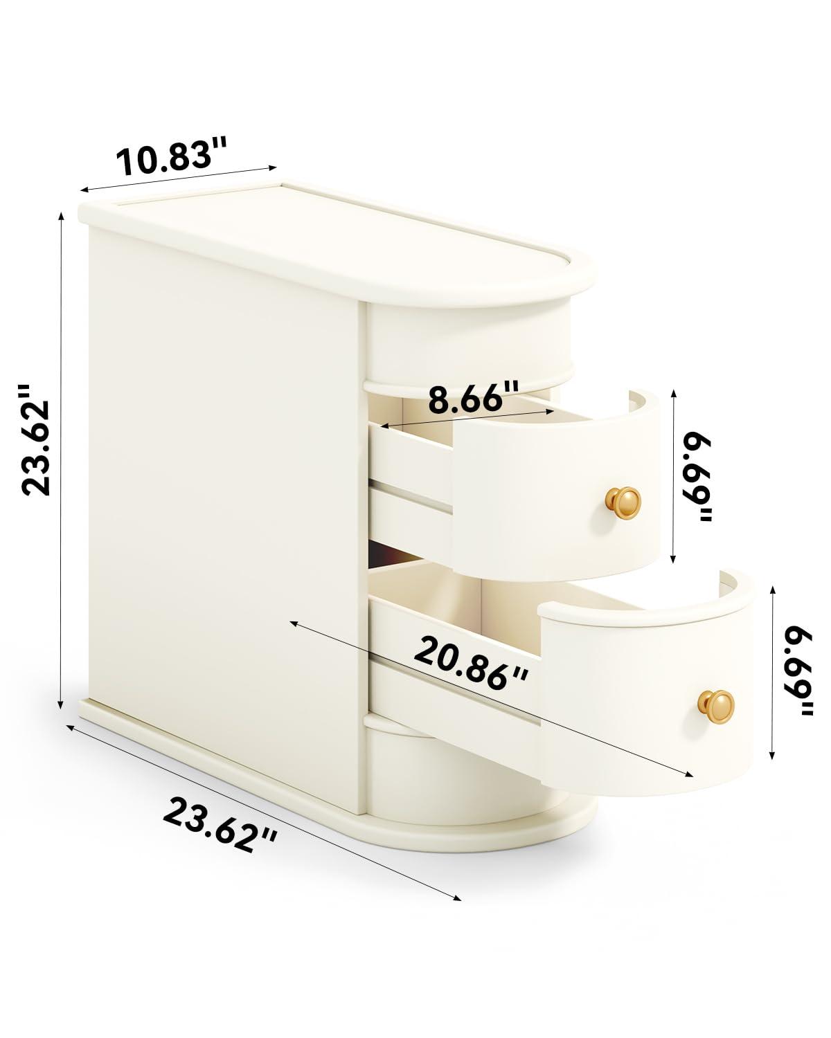 Hommoo Wood Narrow Nightstand with 2 Drawers Off-White
