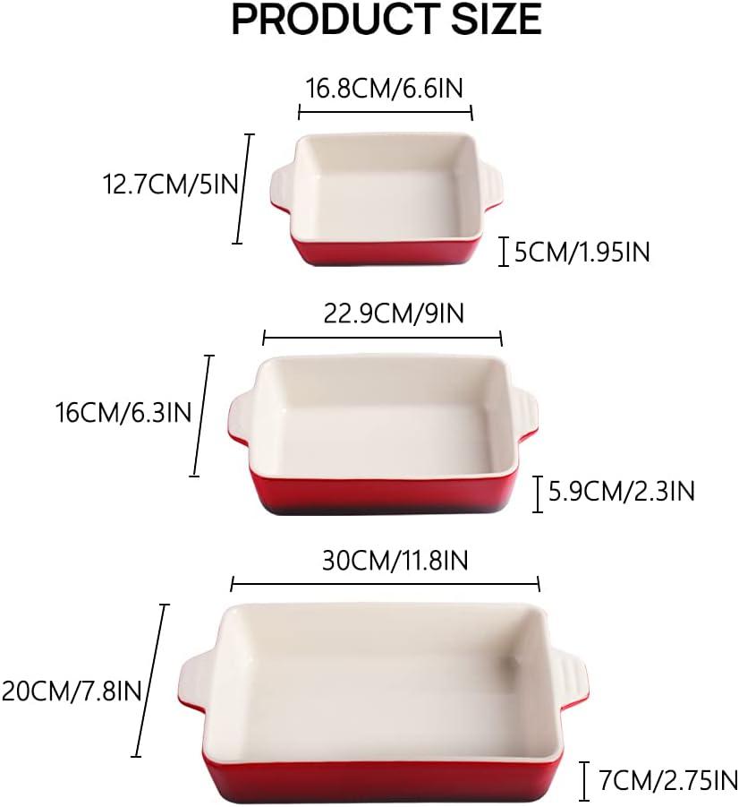 SWEEJAR Ceramic Bakeware Set, Rectangular Baking Dish Lasagna Pans for Cooking, Kitchen, 11.8 x 7.8 x 2.75(Red)