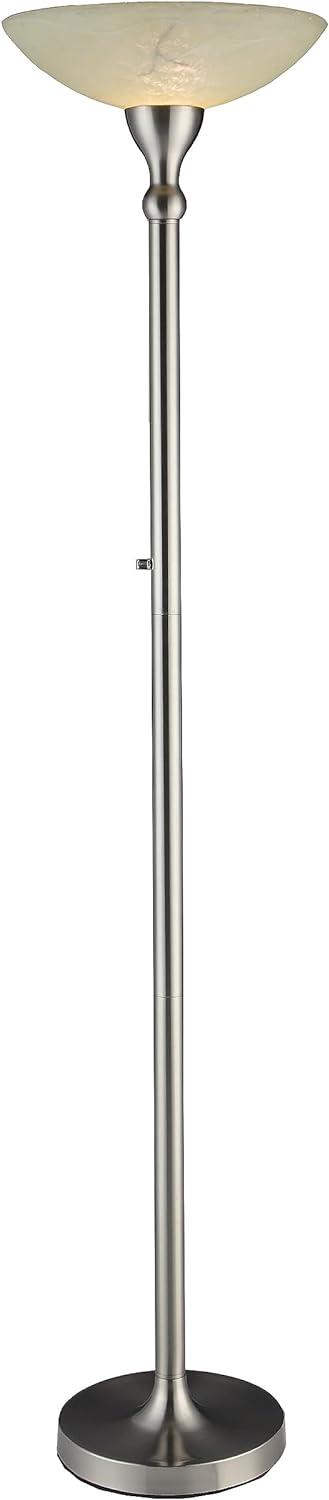 Satin Nickel 71" LED Torchiere Floor Lamp with Alabaster Shade