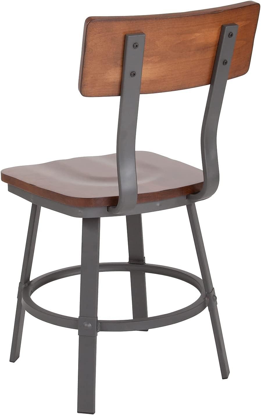 Modern-Industrial Gray Steel Side Chair with Rustic Walnut Wood Seat