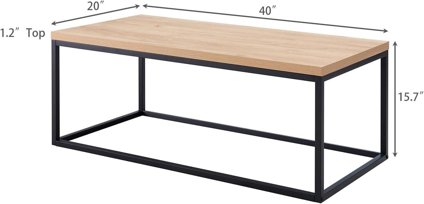 Censi 40" Coffee table for Living Room, Light Wood, Natural Oak Finish, Rectangle, Modern Industrial, Wood and Metal