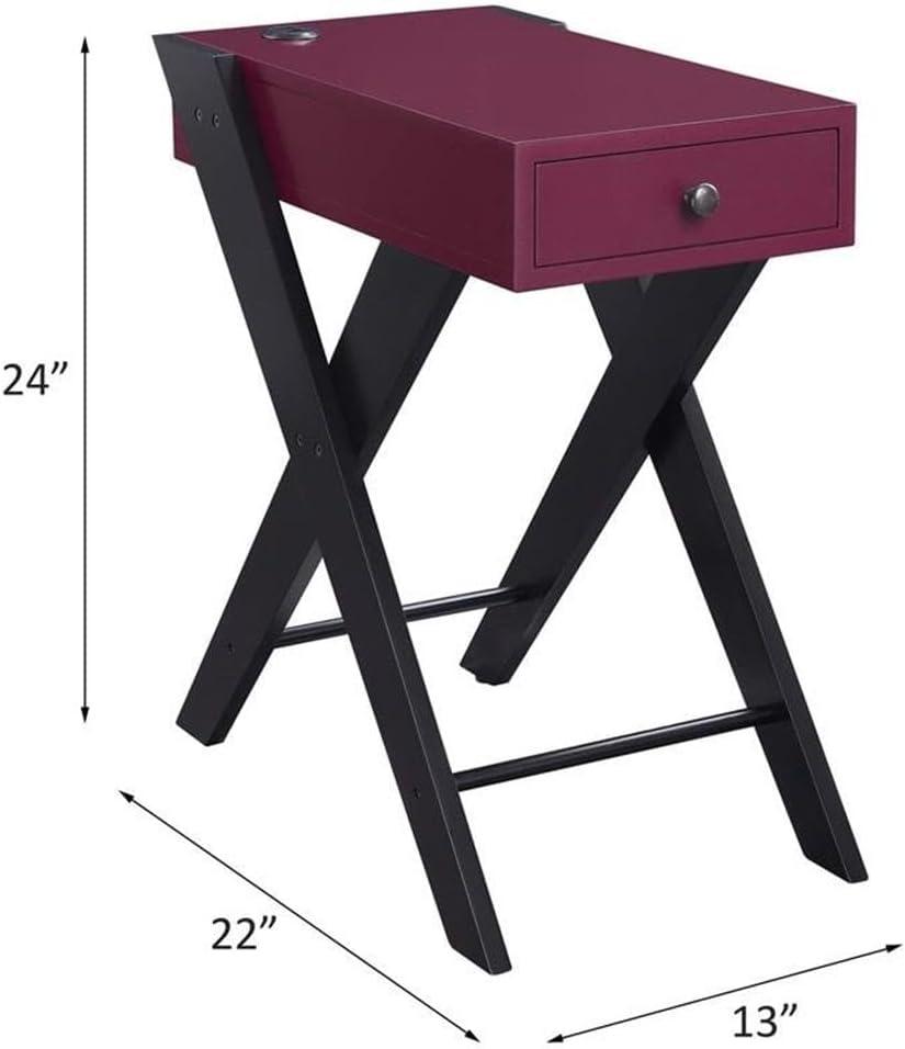 Fierce Side Table with USB Charging Dock Burgundy/Black - Acme Furniture: Living Room, Pullout Drawer, MDF