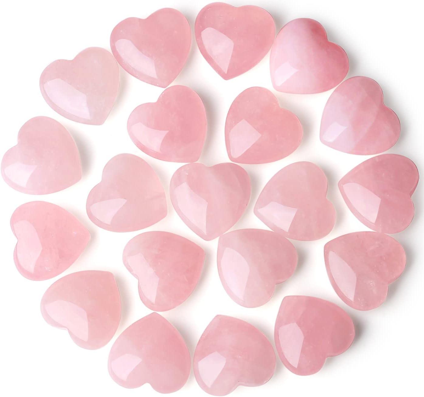 20-Piece Pink Rose Quartz Heart-Shaped Healing Stones Set