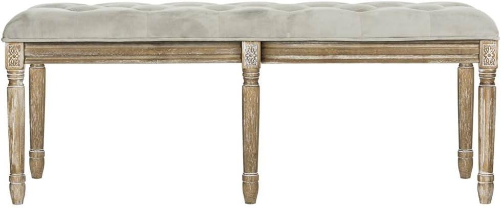 Rocha 19''H French Brasserie Tufted Traditional Rustic Wood Bench  - Safavieh