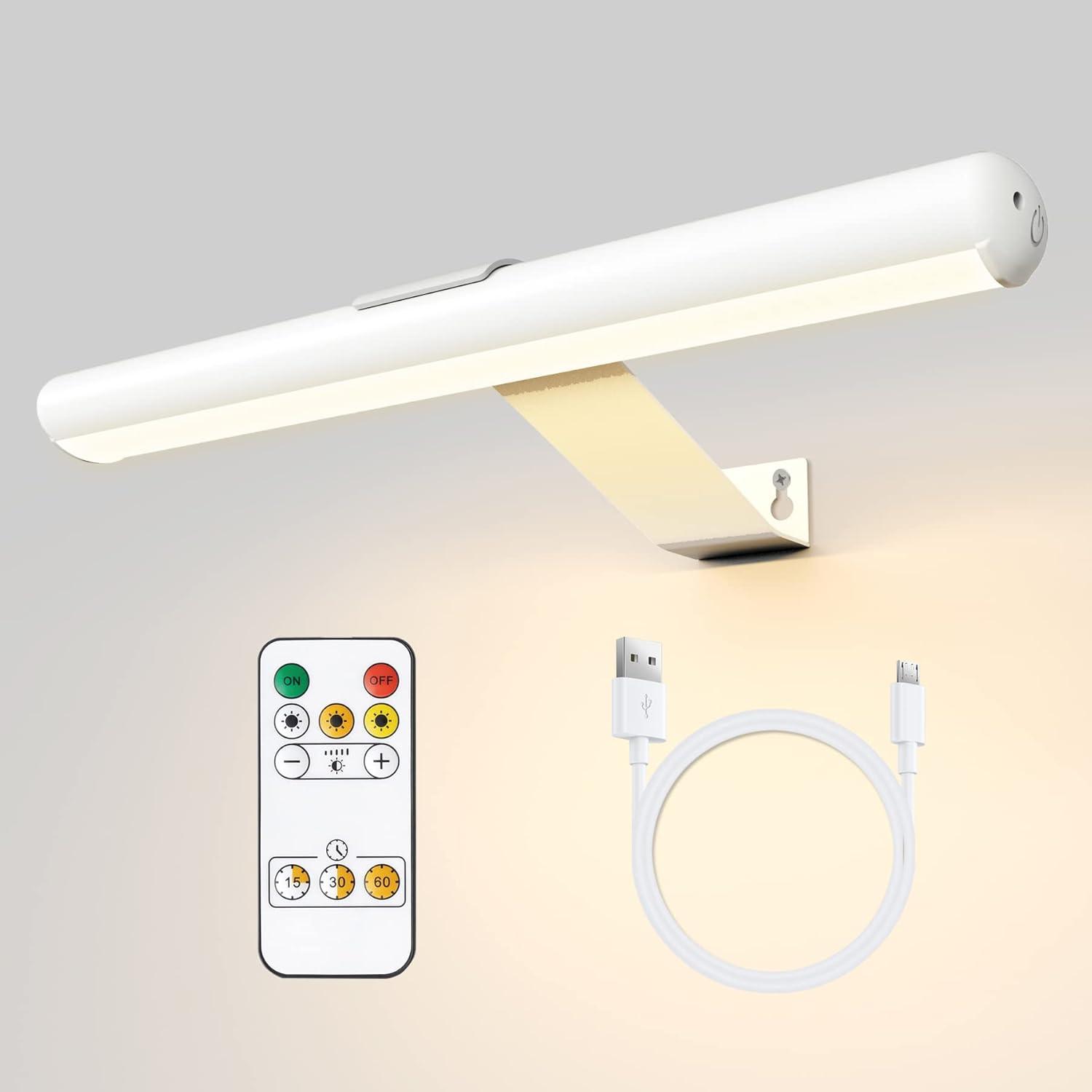 Led Picture Light Wireless Rechargeable Battery,Painting Light with Remote,Accent Display Art Light with 3 Lighting,Brightness Dimmable and Timer Set, Highlight for artwork Dartboard Gallary