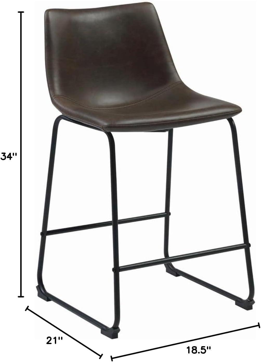 Brown Faux Leather and Metal Counter Stool Set