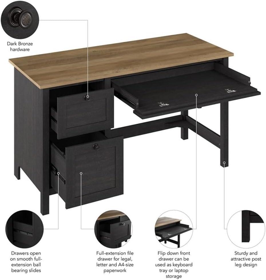 Mayfield 54W Computer Desk with Drawers in Vintage Black and Reclaimed Pine