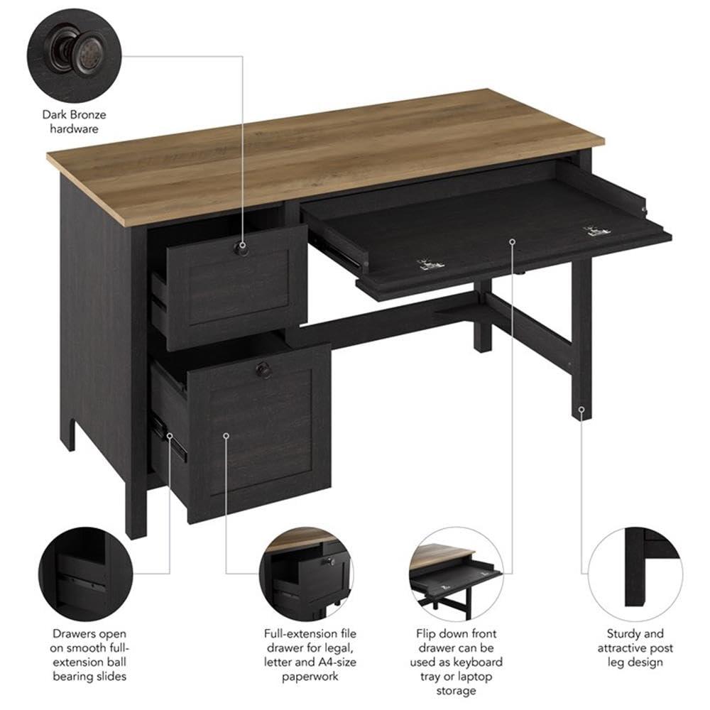 Mayfield 54W Computer Desk with Drawers in Vintage Black and Reclaimed Pine