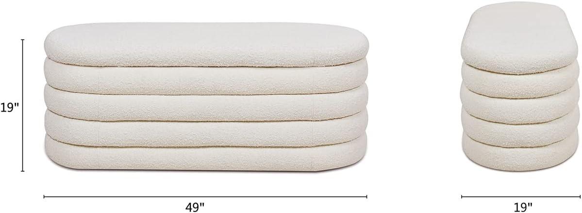 Jennifer Taylor Home Fuji 49" Upholstered Oval Storage Bench, Ivory White Boucle