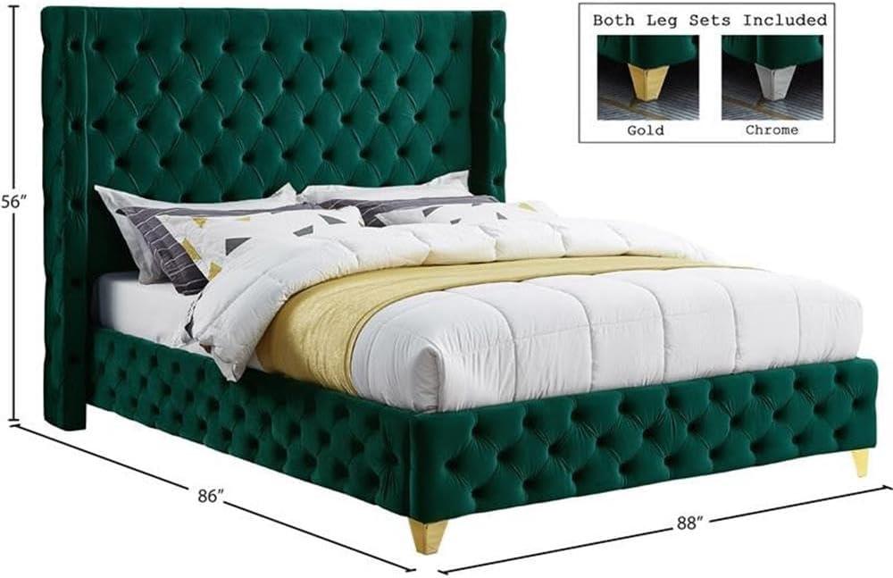 Meridian Furniture Savan Green Velvet King Bed