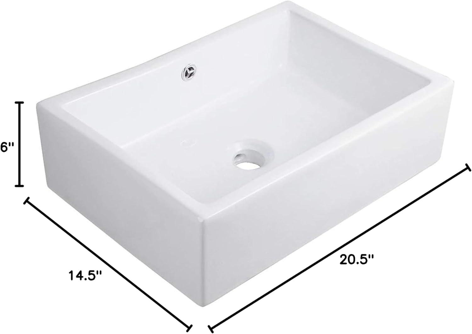 Novatto 20.5'' White Porcelain Rectangular Bathroom Sink with Overflow