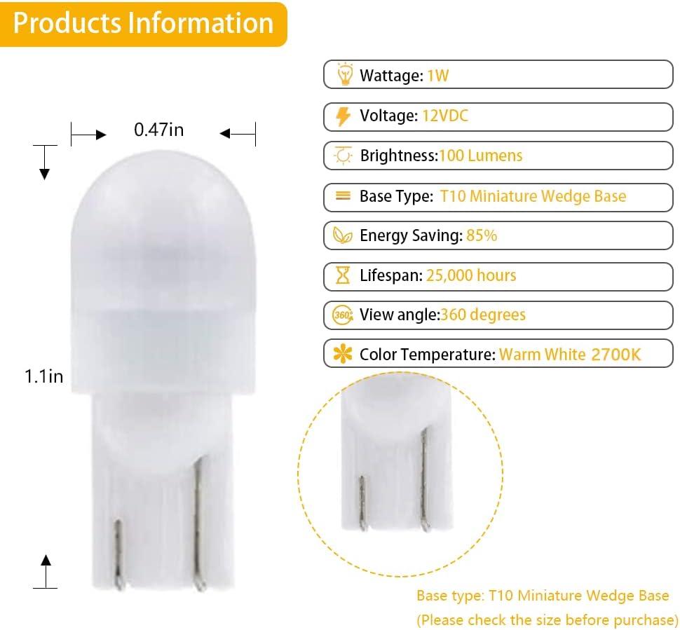 Cheopha T10 T5 Wedge Base LED Bulb 12VDC Landscape Wedge Bulb, 194 168 W5W LED Bulbs for Outdoor Landscape Path Step Deck Lights Cool White 6000k 1W Pack of 6