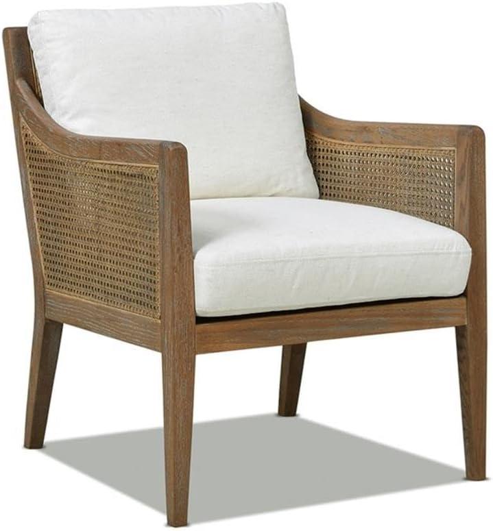 Ontario 24.5" Oak & Rattan Upholstered Accent Arm Chair Natural White Linen