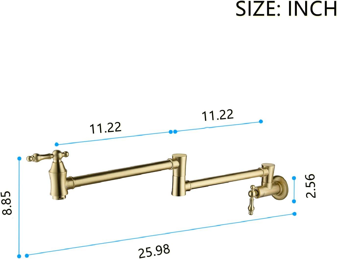 Brushed Gold Brass Wall-Mounted Pot Filler Faucet