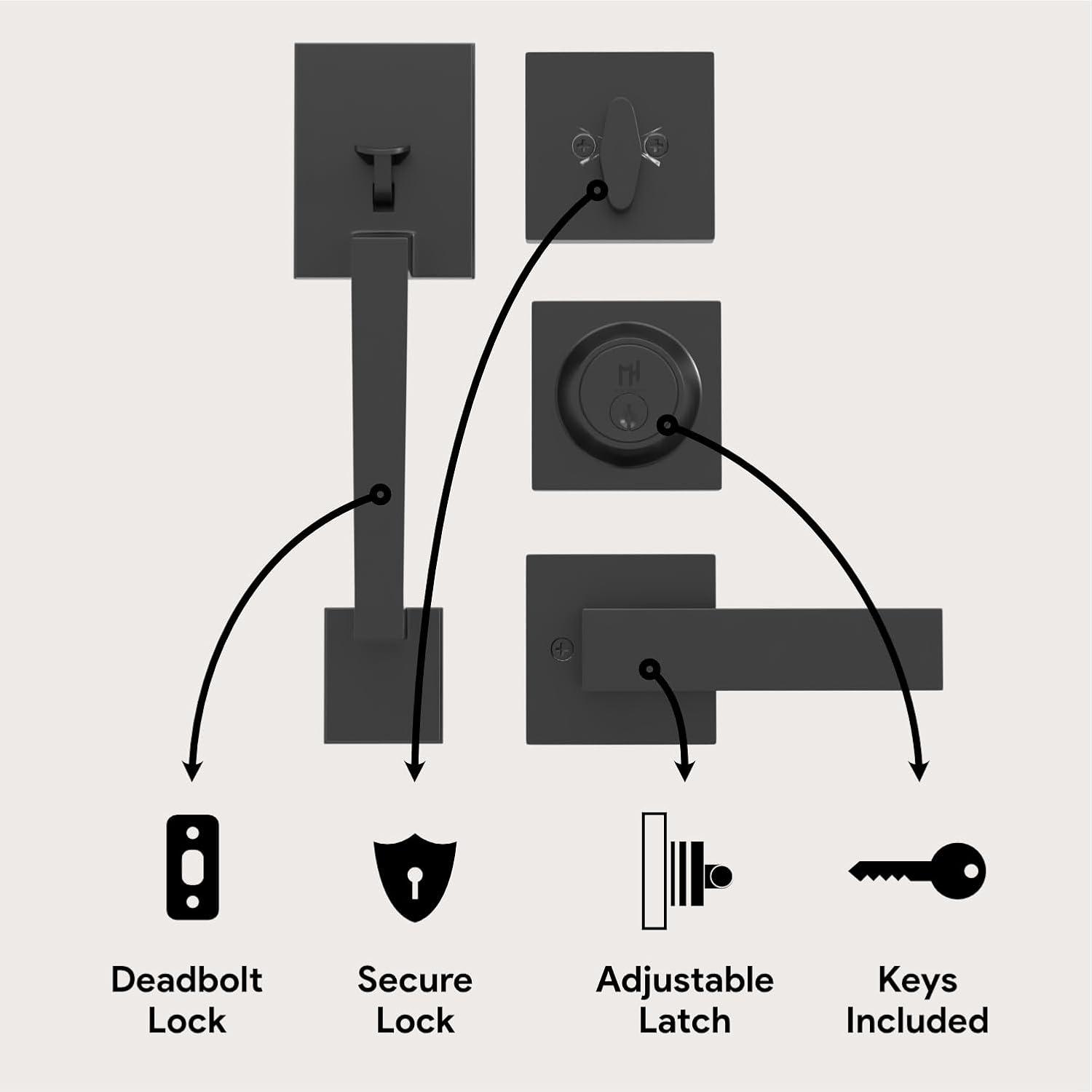 Mega Handles Tobelle Door Handleset | Reversible Entry Lever Door with Single Cylinder Deadbolt for Entrance and Front Door