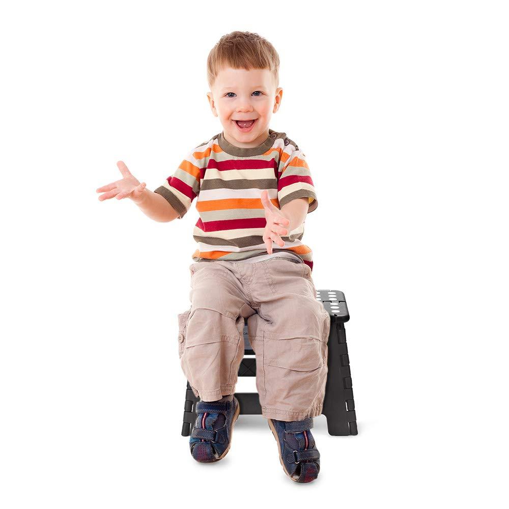 ACSTEP Folding Step Stool 9'' Tall Kids Step Stool Plastic Step Stools with Non-Slip Surface - Black
