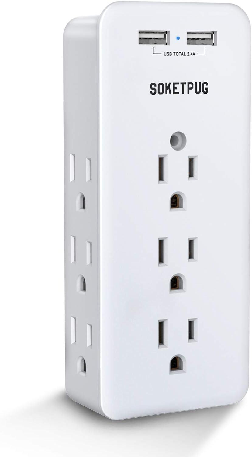 White 9-Outlet Surge Protector with USB Ports