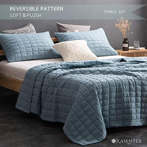 Country Rustic Organic Blue King Quilt Set with Reversible Microfiber