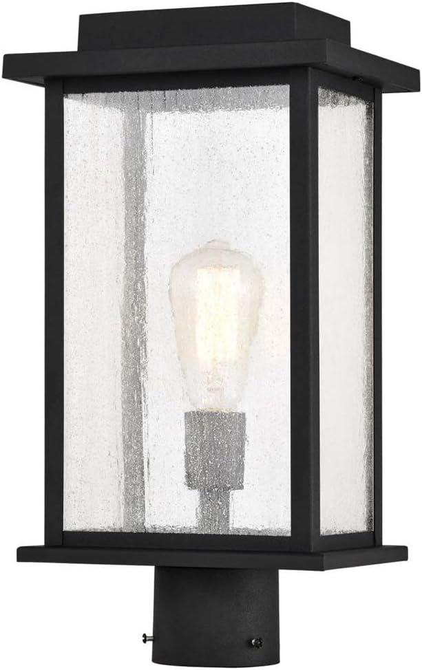 Sullivan Matte Black Outdoor Post Lantern with Clear Seeded Glass