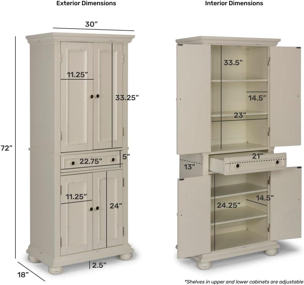 Home Styles Dover Kitchen Pantry White : Hardwood Construction, 4-Door Design, Adjustable Shelves, 1 Drawer