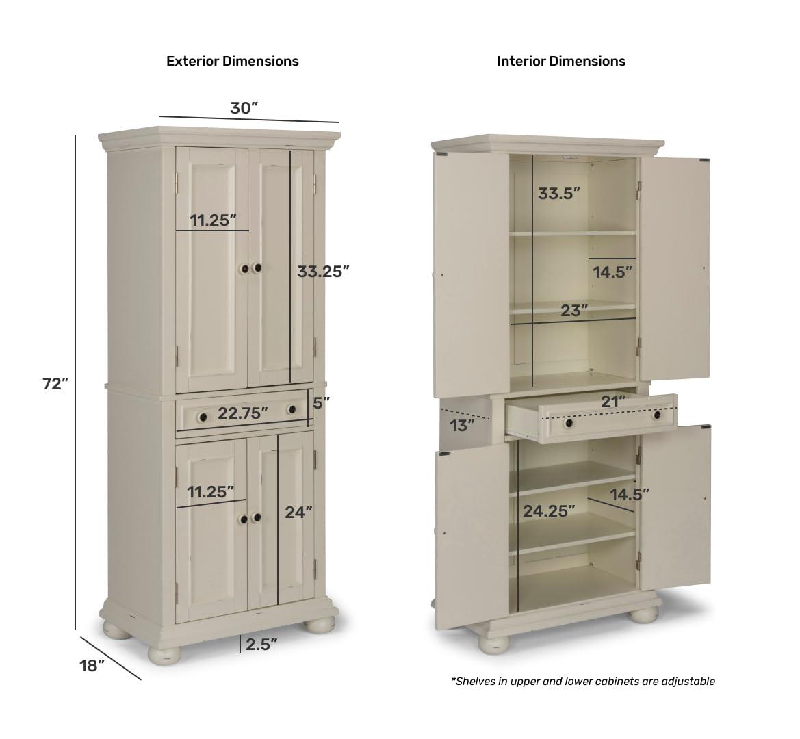 Home Styles Dover Kitchen Pantry White : Hardwood Construction, 4-Door Design, Adjustable Shelves, 1 Drawer