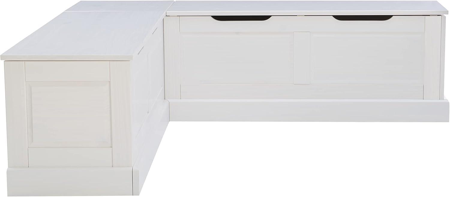 Linon Troyin Backless Corner Nook with Storage in Solid White Pine