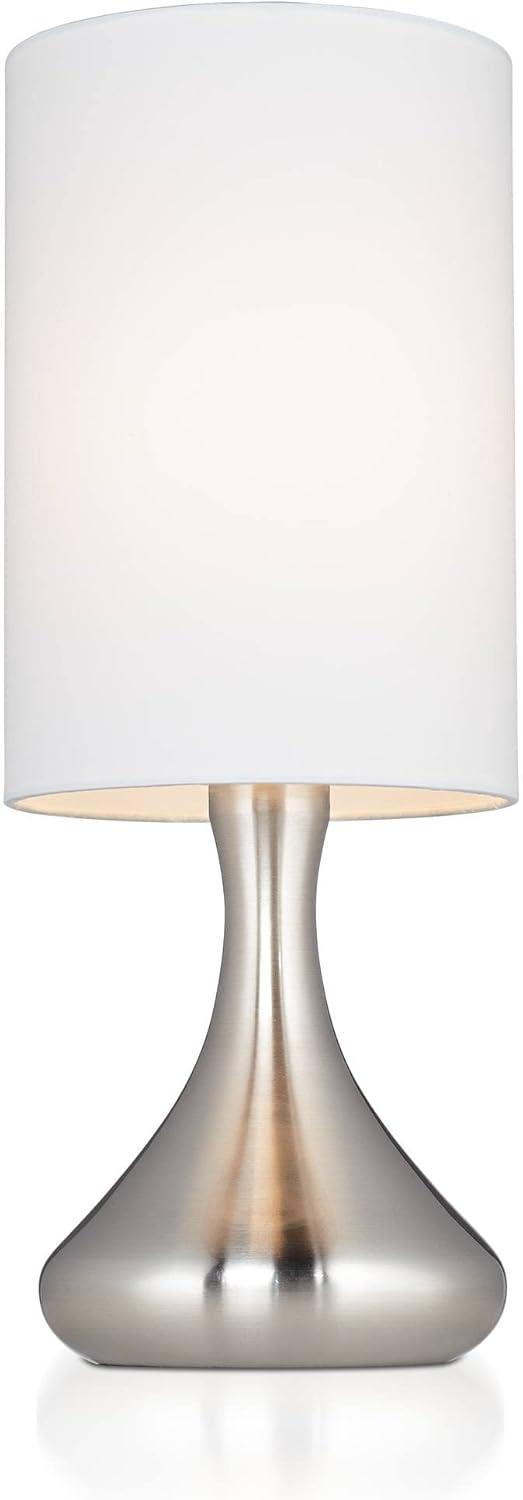 360 Lighting Melmore Modern Mid Century Accent Table Lamps 17" High Set of 2 Brushed Nickel Metal Droplet White Cylinder Shade for Bedroom House Home