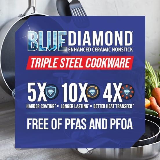 Blue Diamond Cookware Triple Steel Ceramic Nonstick 1.6Qt Saucepan with Lid