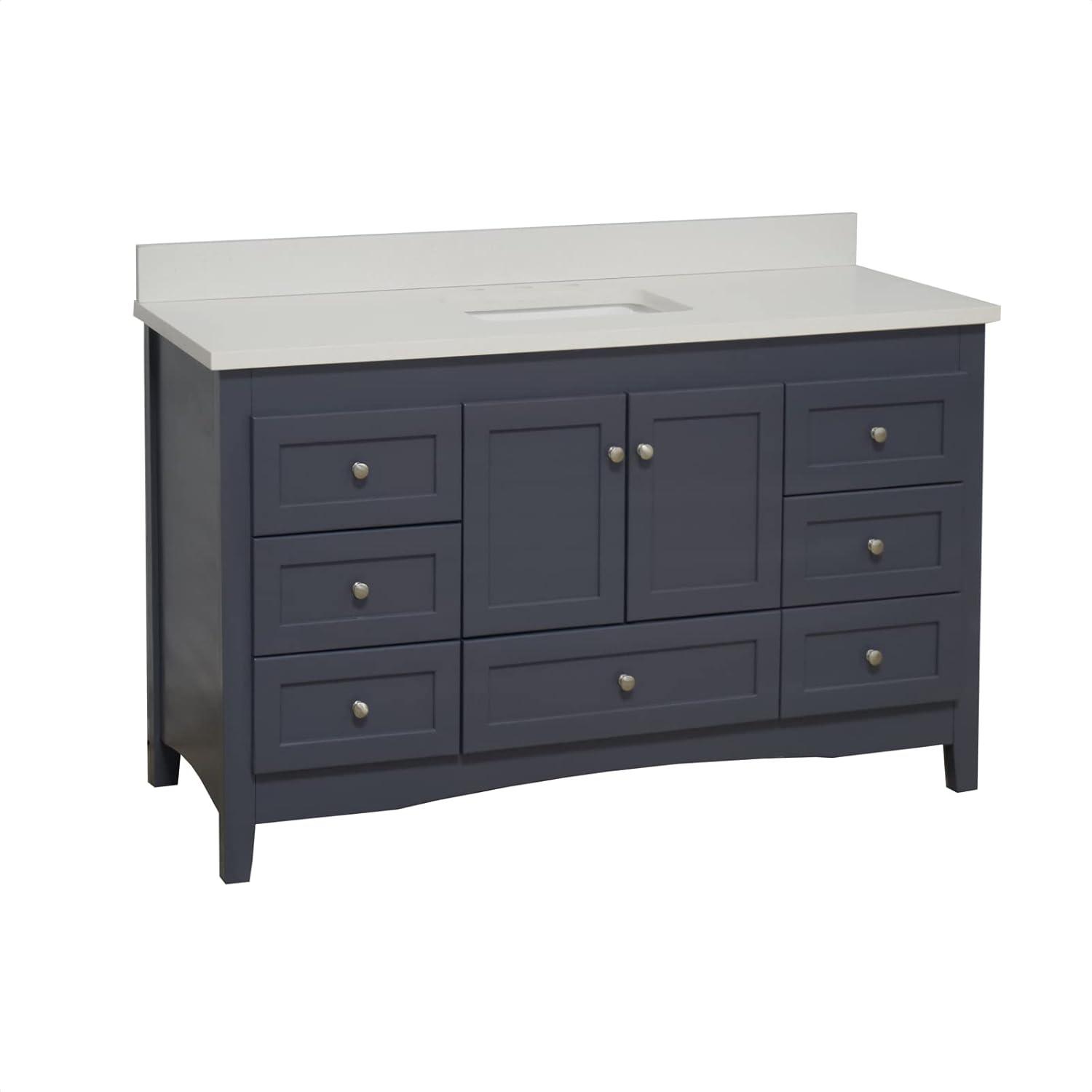 Abbey 60-inch Marine Gray Bathroom Vanity with Quartz Top