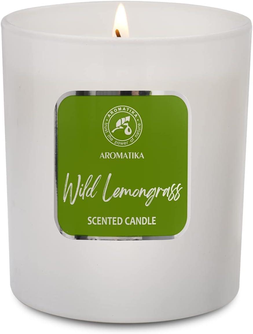 Scented Candle Wild Lemongrass - Soywax Candle with Essential Oil - Aromatherapy Candle - Up to 45 Hours Burn Time - Glass Candle Gift - Luxury and Sensual Soy Wax Candle