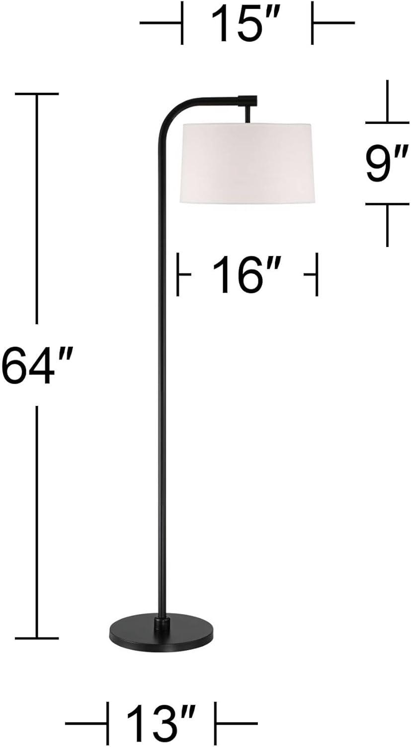 360 Lighting Serra Modern Art Deco 64" Tall Standing Floor Lamp Curved Chairside Arc Offset Arm Foot Switch Black Metal Living Room Bedroom House