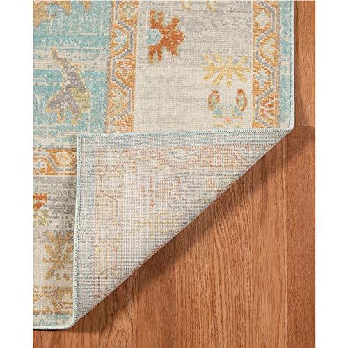 AMER Rugs Bohemian Gretna Collection, Indoor/Outdoor Aqua 9x12 Area Rug, Rugs for Living Room, Bedroom, Dining Room, Kitchen - Aqua/Beige