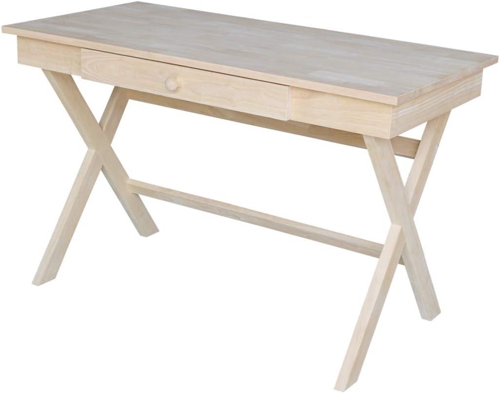 Cross Leg Desk Unfinished - International Concepts: Rubberwood Writing Desk with Drawer, Hardwood Frame