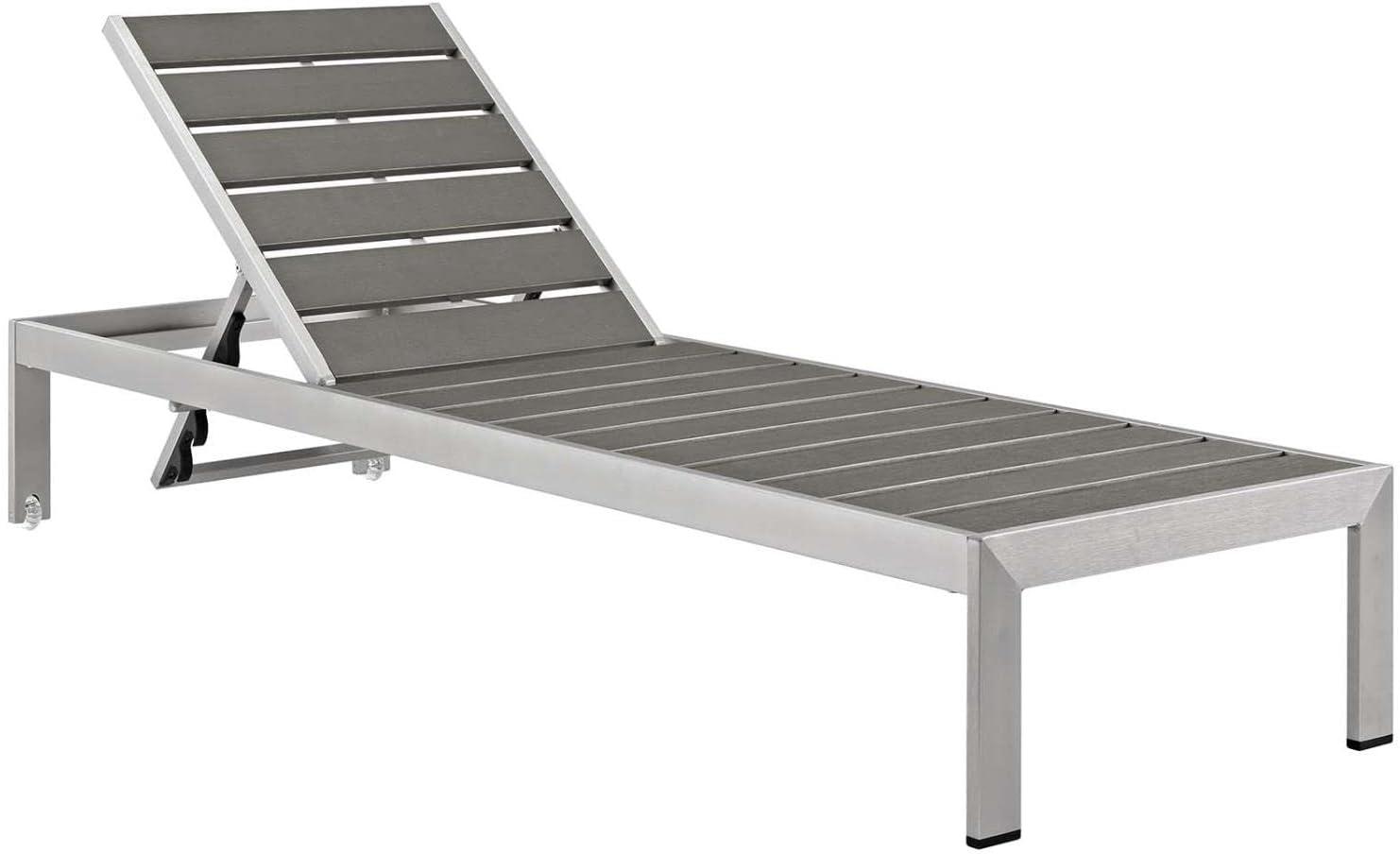 Silver Aluminum Outdoor Chaise Lounger with Orange Cushions