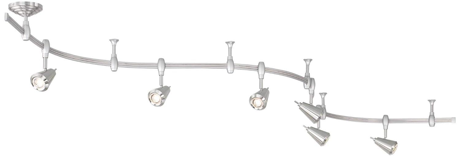 Pro Track Ali 6-Light Heads LED Ceiling Track Light Fixture Kit Dimmable Monorail Silver Brushed Nickel Finish Modern Kitchen Bathroom 108" Wide