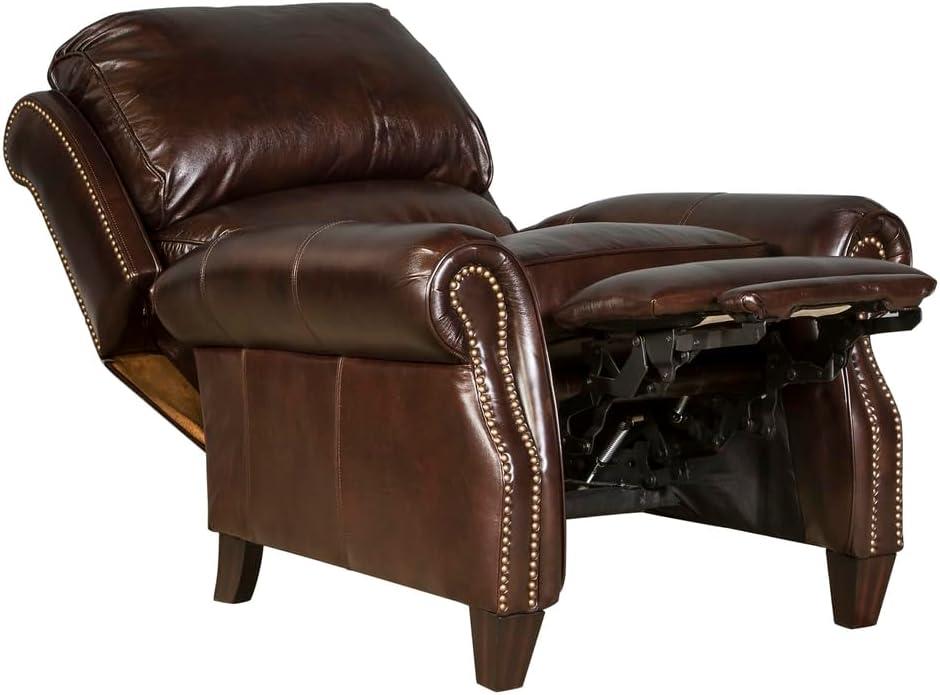 Contemporary Churchill Brown Leather Recliner with Espresso Wood Legs
