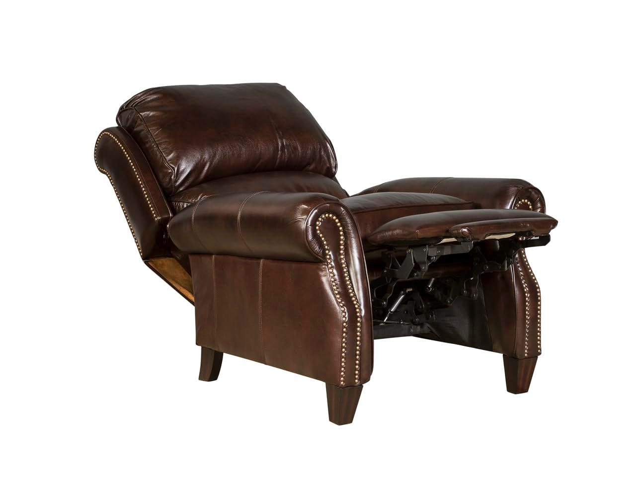 Contemporary Churchill Brown Leather Recliner with Espresso Wood Legs