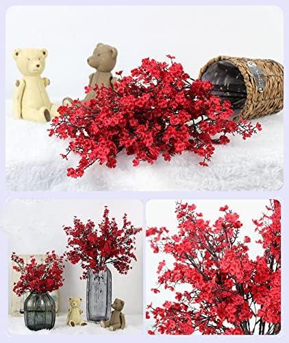 10 Pcs Babys Breath Gypsophila Artificial Flowers Bouquet Fake Silk Flowers Real Touch Flowers for Home Wedding Centerpiece Arrangement Festival Party Decoration (Red)