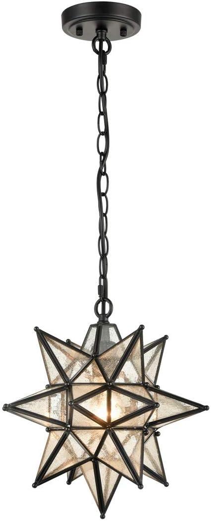 Claxy 12.4" Black Moravian Star Pendant Light with Seeded Glass Shade