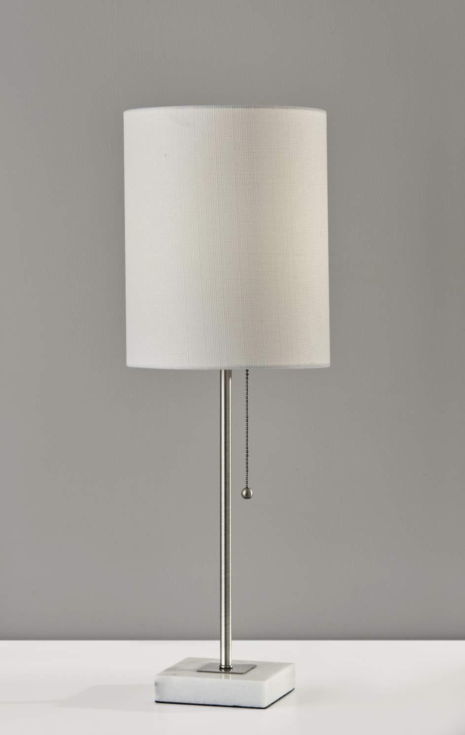 Adesso 23" Fiona Table Lamp Steel: Marble Base, Brushed Finish, Pull Chain Switch