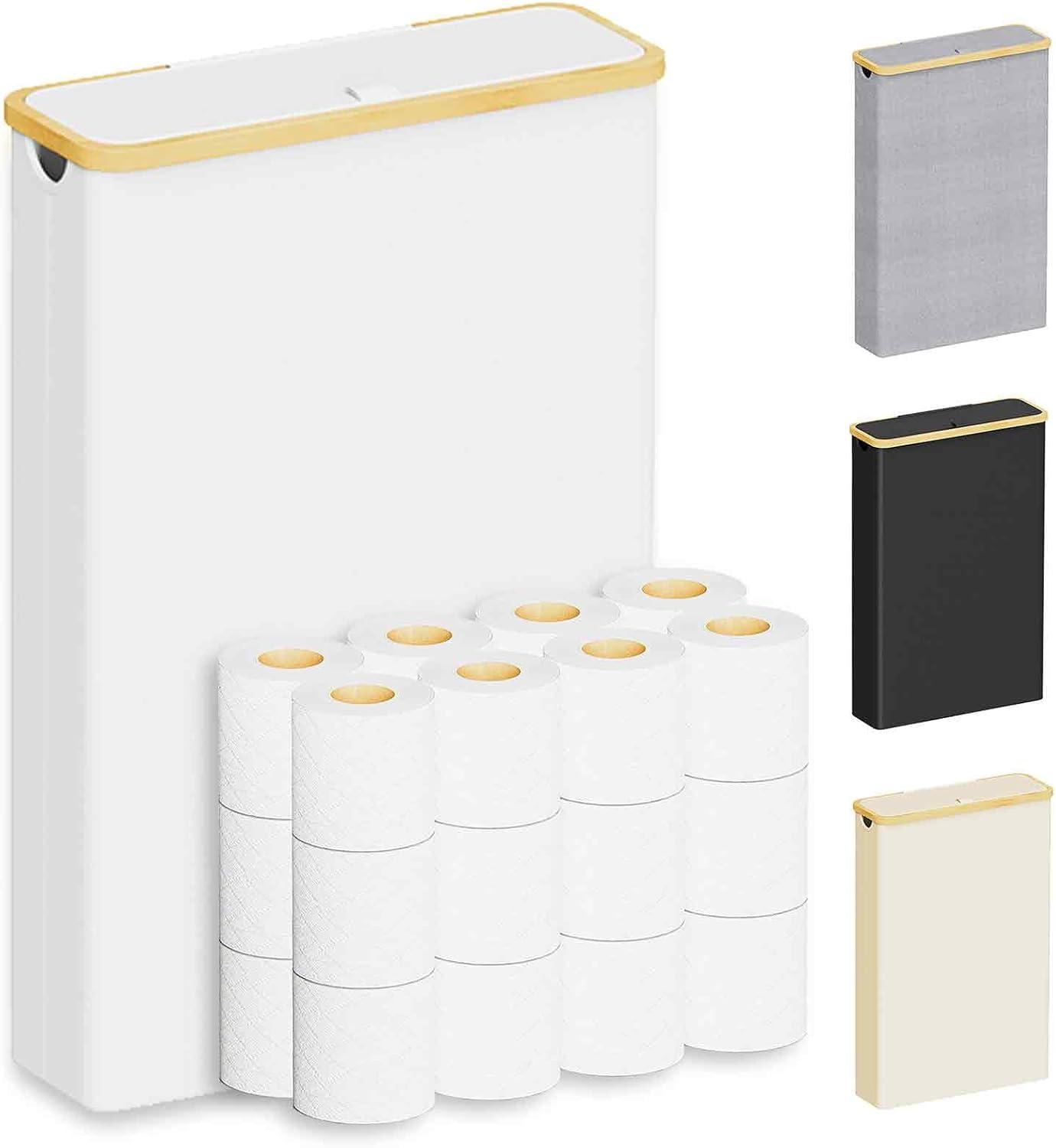 Extra Large Toilet Paper Storage With Lid, Holds Up To 24 Regular Rolls Or 18 Mega Rolls, Slim Basket Holder Bin Container For Bathroom Accessories Organizer