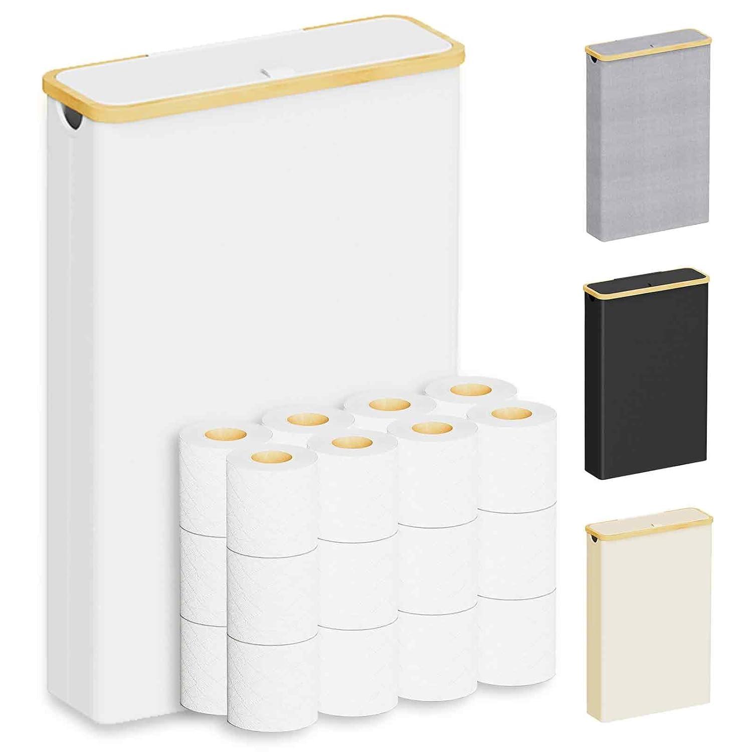 Extra Large Toilet Paper Storage With Lid, Holds Up To 24 Regular Rolls Or 18 Mega Rolls, Slim Basket Holder Bin Container For Bathroom Accessories Organizer