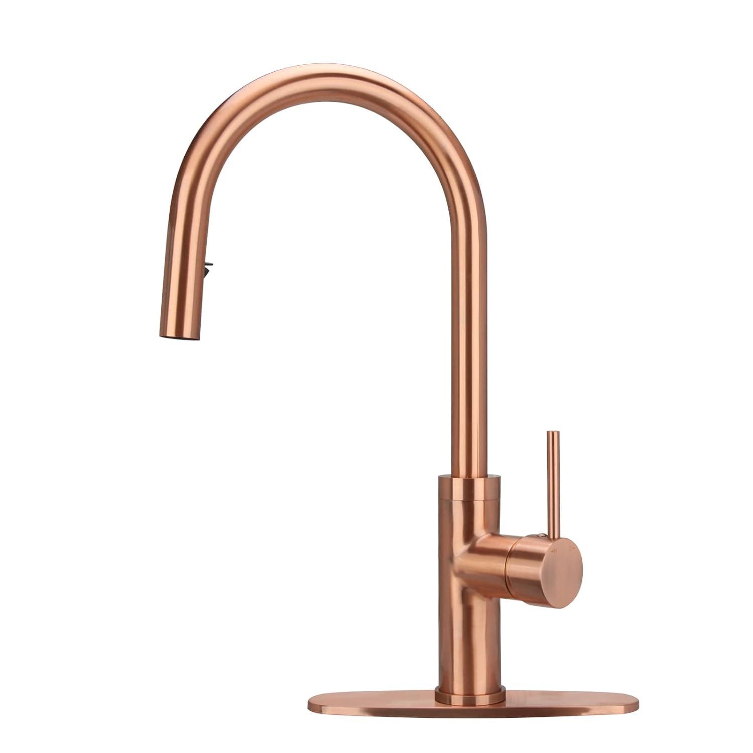 Single-Handle Pull Down Sprayer Kitchen Faucet with Deckplate in Copper