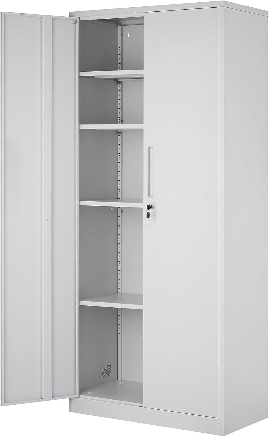 VEVOR Metal Storage Cabinet, Steel Locking Storage Cabinet with 2 Magnetic Doors and 4 Adjustable Shelves, 71'' Metal Cabinet 200 lbs Capacity per Shelf with 3 Keys, for Office, Home, Garage, Black