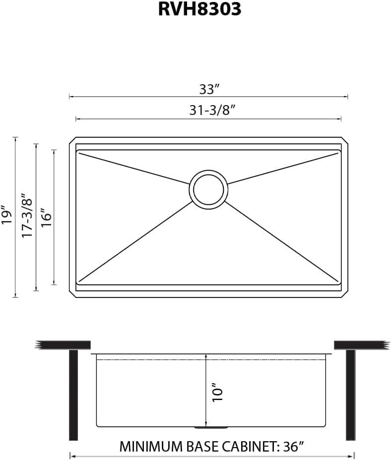 Ruvati RVH8303 Ruvati Workstation Undermount 16 Gauge Stainless Steel Kitchen Sink Single Bowl
