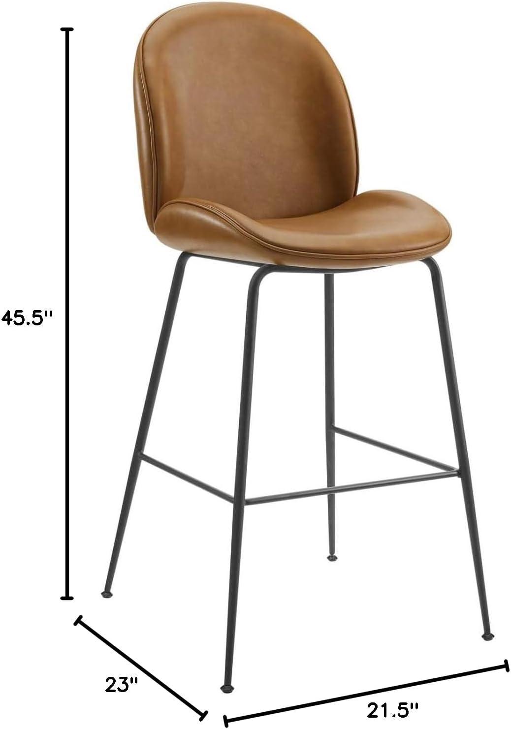 Modway Scoop Black Powder Coated Steel Leg Vegan Leather Bar Stool