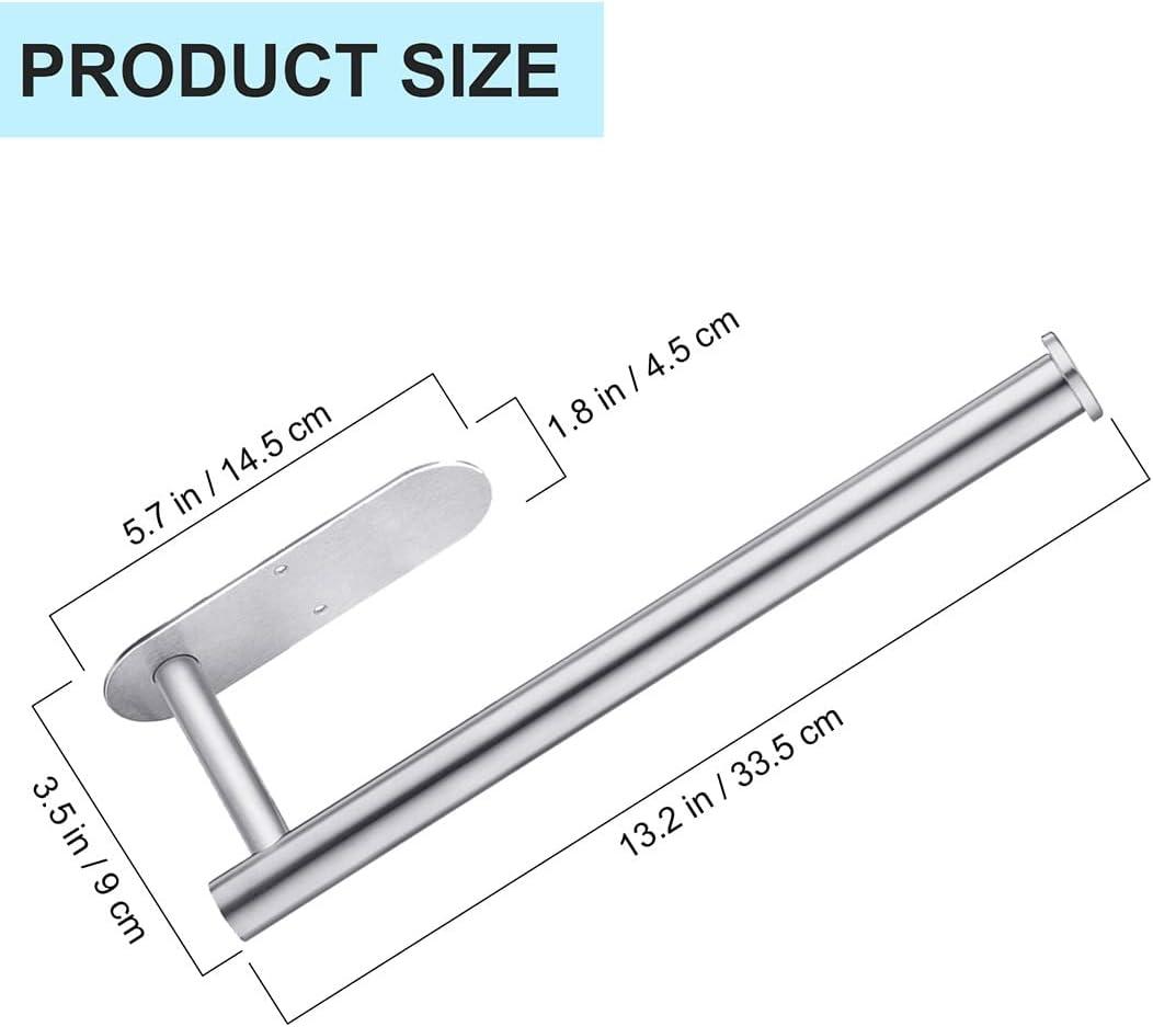Paper Towel Holder Under Cabinet 2 Pack,Stainless Steel Paper Towel Holder Wall Mount for Kitchen, Bathroom, RV, Paper Towel Rack with Self Adhesive and Screws (Silver)