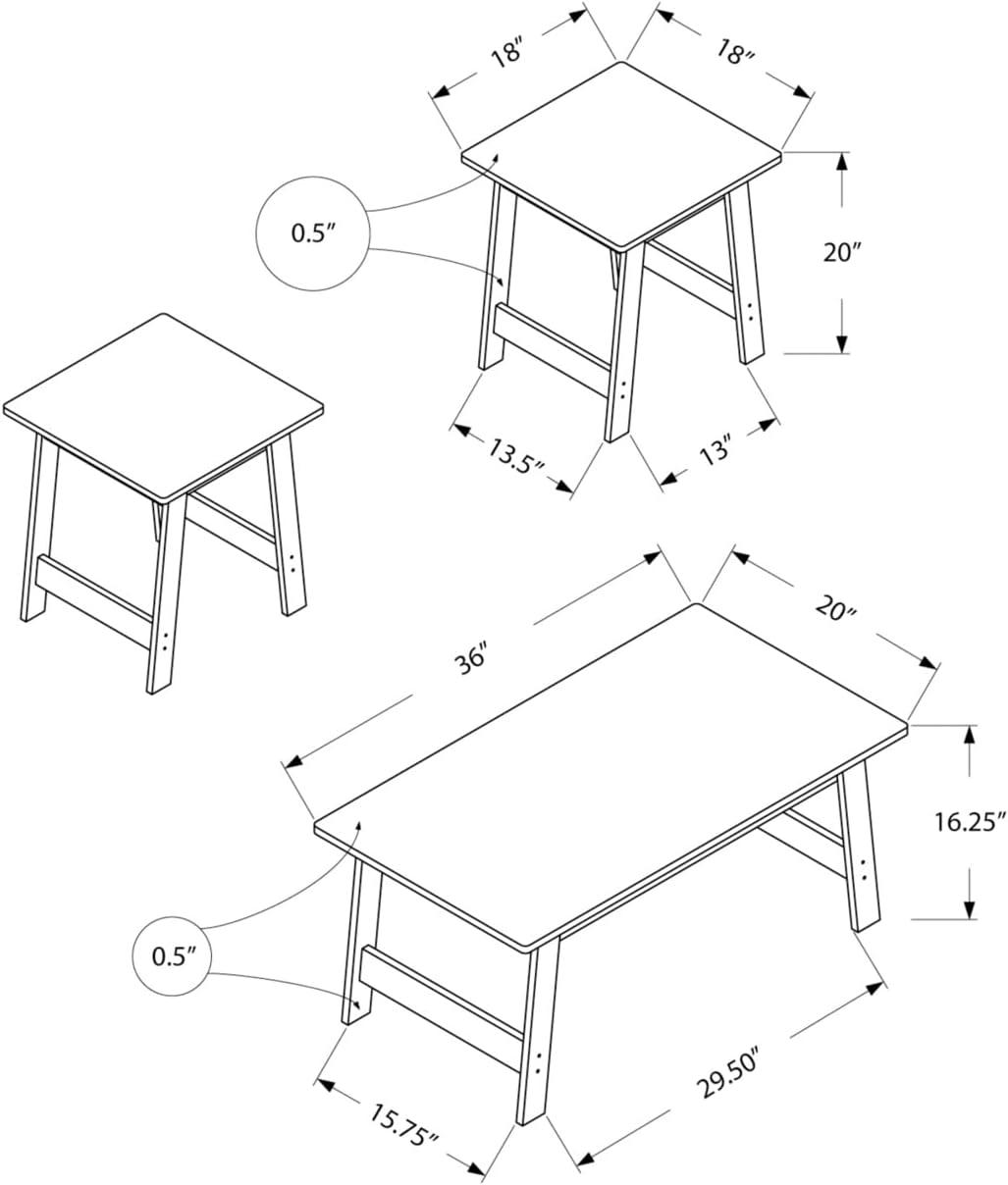 Modern Minimalist Dark Taupe 3-Piece Coffee and End Table Set